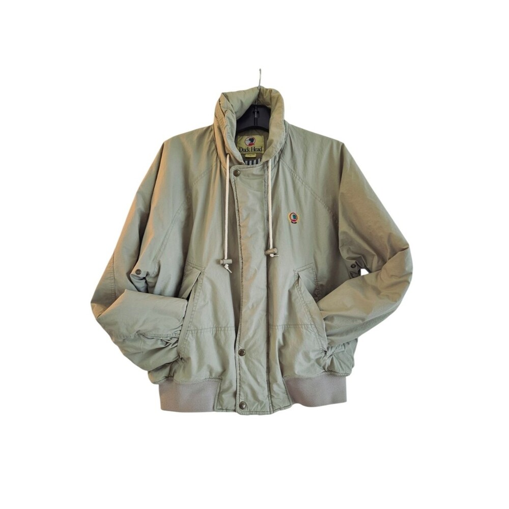 Vintage Duck Head Bomber Jacket Quilt Lining Zip Out Hood Outdoor L Neutral 90s